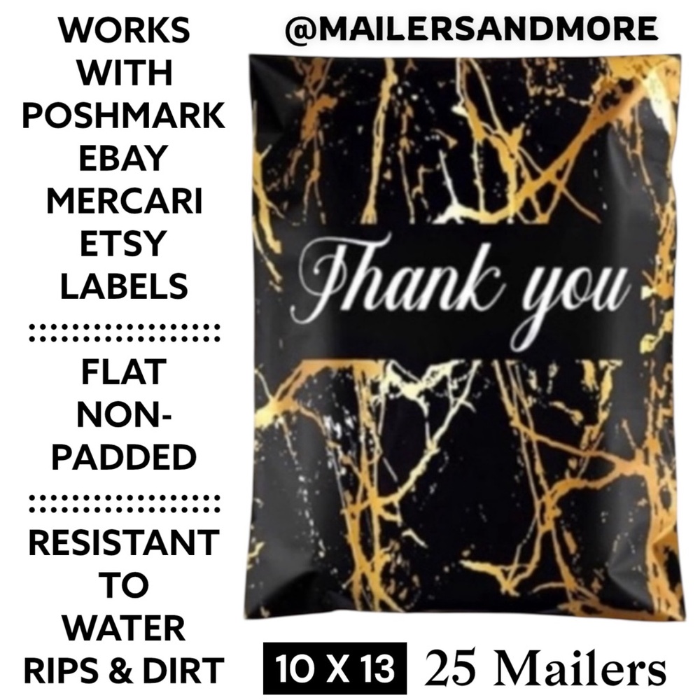 25 10X13 Poly Mailers Black Gold Veins Shipping Envelopes Bags PRICE IS FIRM - Picture 3 of 10